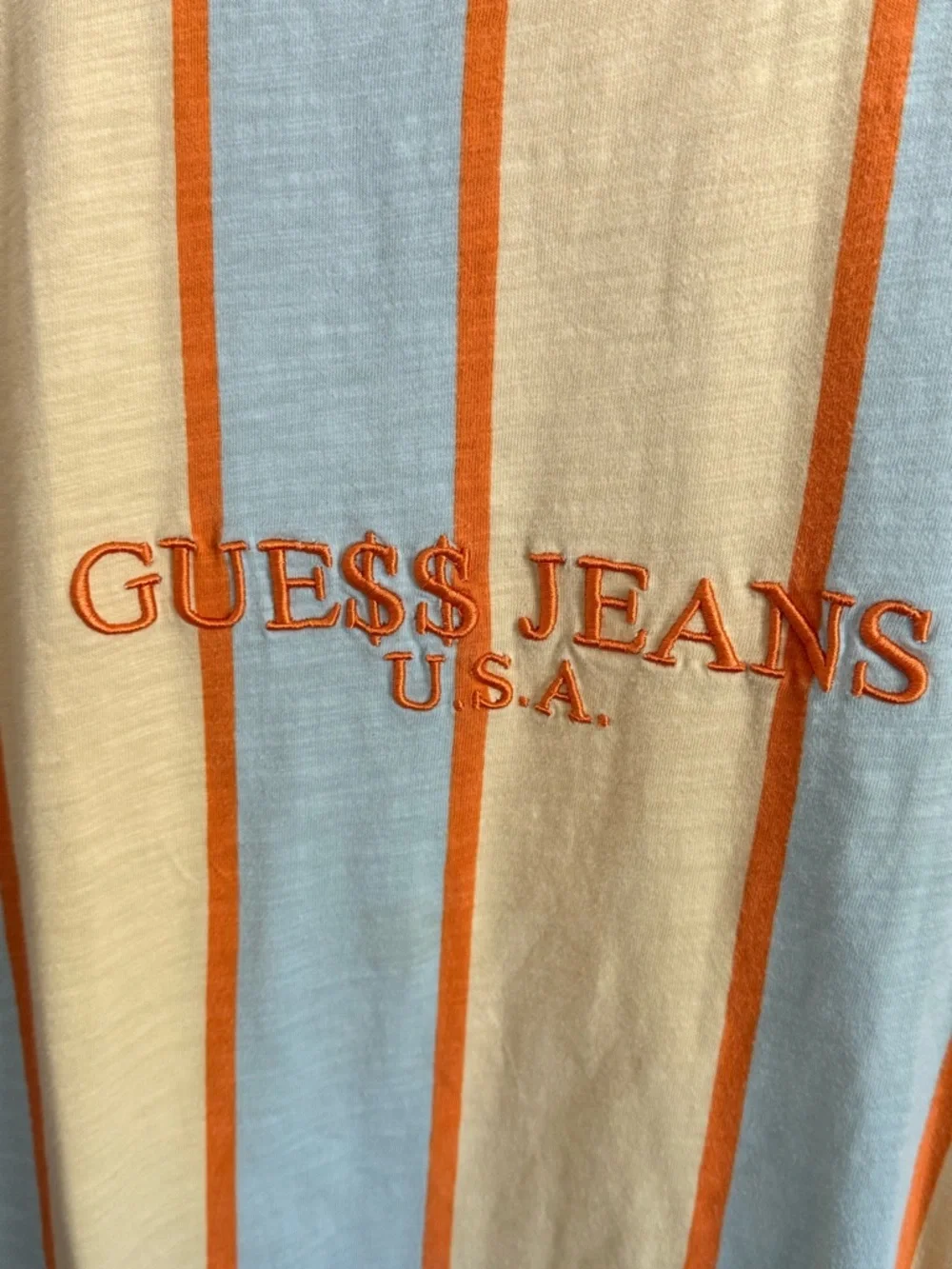 Guess Striped Short-Sleeve Tee in Orange, Light Blue & Cream - Picture 10 of 11